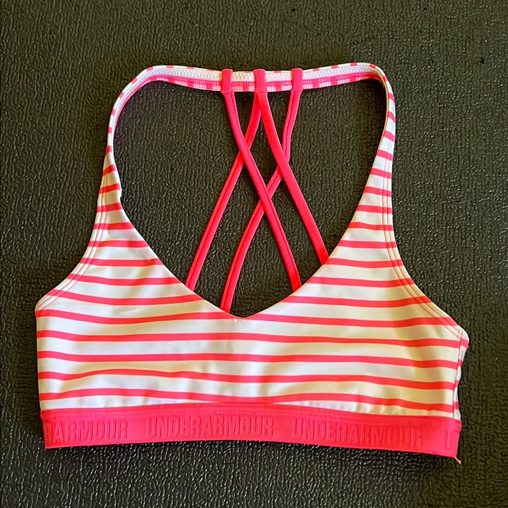 Under Armour Hot Pink Striped Strappy Sports Bra